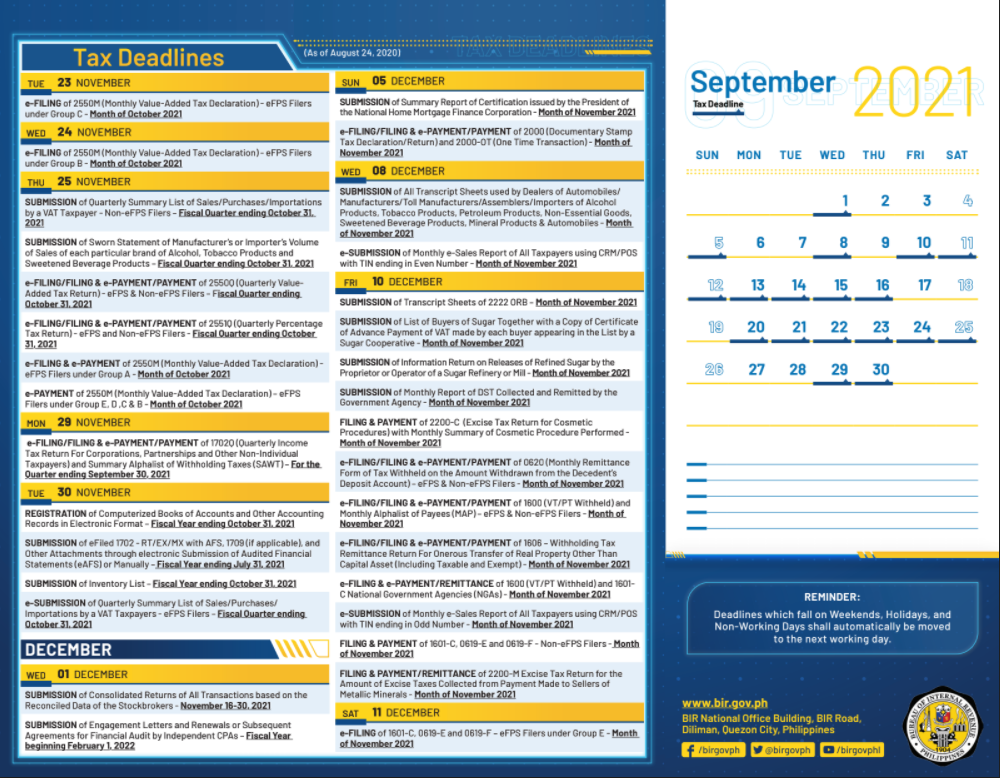 BIR Tax Calendar GTC